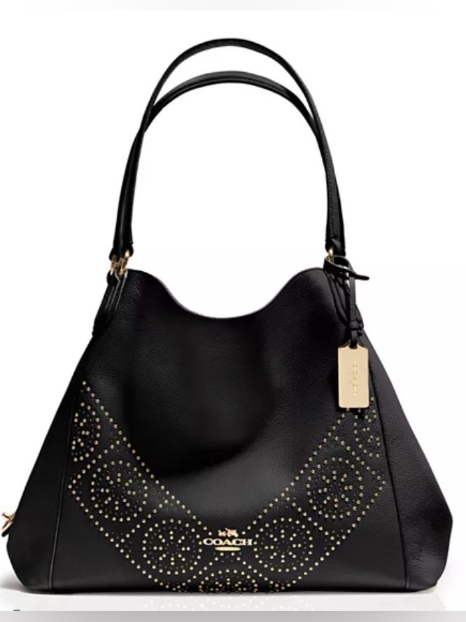Coach Black Leather Studded Hobo Bag